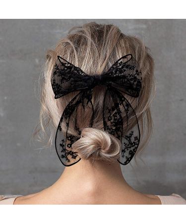 PAGOW 3PCS Lace Bow Hair Clips Set - Korean-Style Flower Barrettes for Women and Girls (White, Black, Beige) - Buy Online on SooperMarket.com