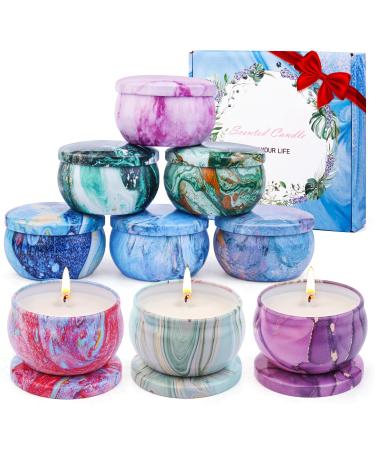Fragrance candles gift set for women 9 pieces of fragrance candles with lid 100% soy wax of sustainable portable travel tin candles for stress relief birthday Mother's Day for family women