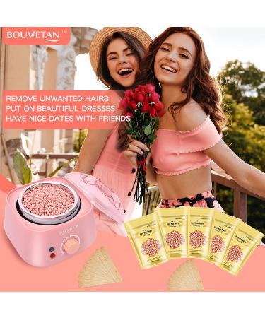 Bouvetan At-Home Waxing Kit for Women - 17.5oz Hard Wax Beads - Ideal for Face, Eyebrow, Armpit, Arms, Legs, Bikini - Includes 20 Wax Sticks - Rose Scented - Buy Online on SooperMarket.com