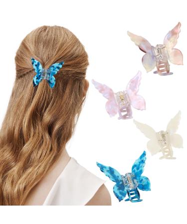 4PCS Butterfly Hair Claw Clips for Women Tortoise Shell Hair Clips 2.5inch Beautifly Butterfly Hair Clips for Thick and Medium Hair  Claw Hair Clips Hair Styling Accessories Gifts for Women (Style A)