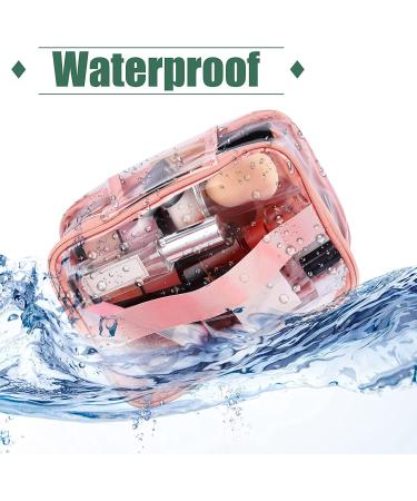 3-Piece Clear Makeup Bags Cosmetic Toiletry Travel Set for Women - Waterproof PVC Storage Pouch Organizers with Handle in Pink, Green, Black - Buy Online on SooperMarket.com