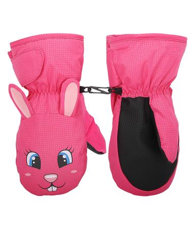 Moko children ski gloves windproof waterproof winter handheld warm faustlings sport gloves for skiing cycling snowboarding outdoor activities for young girls Magenta (rabbit) m/4-6 years old