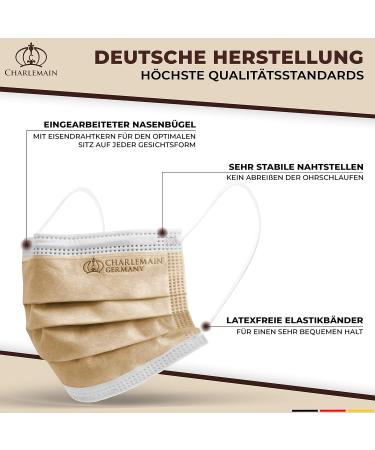 Buy Charlemain 50x Medical Masks - EN 14683 Type IIR BFE 99.9% Latex-Free 3-Layer Protection Made in Germany One-Way Face Masks (Beige) - 50 Pieces Pack - Buy Online on SooperMarket.com