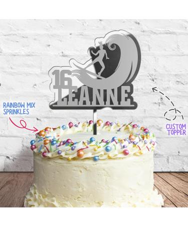 Cakeshop Cake Decoration Pack | Surfer Surfing Theme Premium 3mm Mirror Acrylic Plastic Cake Topper Sign & 25g Party Pack of Cake Sugar Sprinkles | Custom Name & Age Cake Decorations (Silver) Prime Mirror Acrylic: Silver - Buy Online on SooperMarket.com