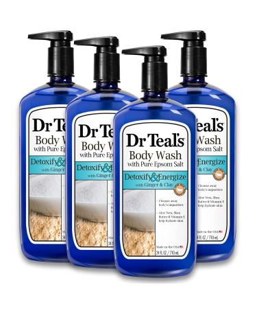Dr Teal's Body Wash with Pure Epsom Salt, Detoxify & Energize with Ginger & Clay, 24 fl oz (Pack of 4)
