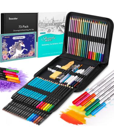 Soucolor 73 Art Supplies for Adults Teens Kids Beginners Art Kit Drawing Supplies Sketching Set Drawing Pencils Set Zipper Gift Case: Sketch Book Coloring Book Metallic Charcoal Pencils Stuff