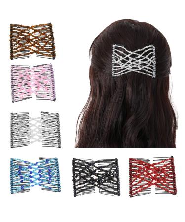 CCbeauty 6 Pcs Magic Hair Comb Elastic Beaded Hair Clips Women Decorative Accessories Bride Double Slides Stretching Hairpins Combs for Ladies Girls Popular Hairstyles Set A - 6pcs