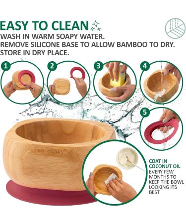 Eco Rascals Natural Bamboo Baby/Toddler Bowl & Spoon Set | Suction Base | BPA Free (Red) | Weaning Feeding Set - Buy Online on SooperMarket.com