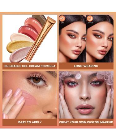 Ofanyia 3pcs Blush Contour Magic Wand | Liquid Glitter Highlighter Stick & Cushion Applicator | Cruelty-Free Shimmer for Face & Cheekbone Glow - Buy Online on SooperMarket.com