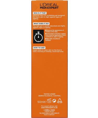 L'Or al Men Expert Vita Lift Anti Wrinkle and Hydrating Gel Moisturiser for Men 50 ml (Pack of 2) - Buy Online on SooperMarket.com