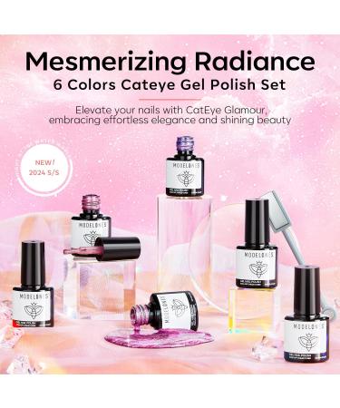 Modelones Holographic Glitter Cat Eye Gel Nail Polish Kit - 6 Color Set with Magnet, Rainbow Pastel Soak Off Led Gel - Nail Art Manicure Salon DIY - Buy Online on SooperMarket.com