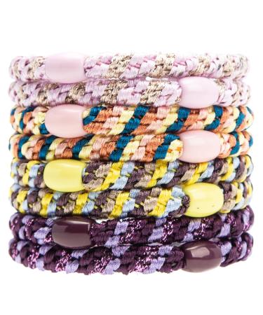 Axen 8pcs Elastic Hair Tie for Women Girls Cotton Bands Soft Woven Ponytail Holder for Thick Hair and Curly Hair Double Mixed Colors 2