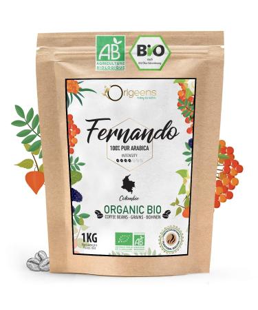 Origen's organic coffee beans 1kg |Biological Arabica coffee whole beansSingle Origin Colombia Fernando |Pass of acid |Traditional roasting Colombia 1 kg (1 Pack)