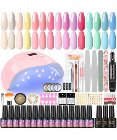 PEACECOLOR Gel Nail Kit with Electric Nail File 15Pcs Gel Nail Polish Sets with Lamp Starter Kit with Top Base Matte Coat 36W UV/LED Nail Lamp Professional Manicure Tools & Decoration PH0021