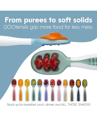 NumNum Baby Spoons Set - Pre-Spoon GOOtensils for Kids Aged 6+ Months - BLW Teething Spoon - Silicone Toddler Food Utensils - 2 Blue/Orange Spoons - Buy Online on SooperMarket.com