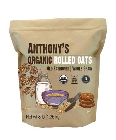 Anthonys' Organic Rolled Oats 3 lb Gluten Free Non GMO Old Fashioned Whole Grain