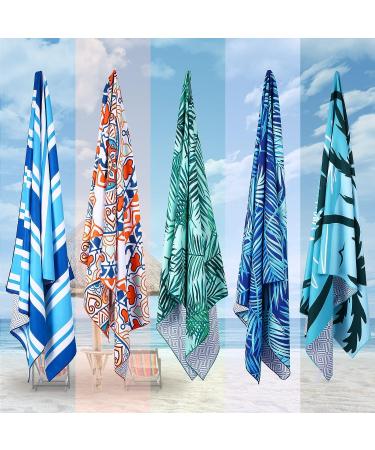 2 Pack Oversized Microfiber Beach Towel Set - Sand-Free, Quick Drying, Super Absorbent - Blue/Green Leaves Print - Ideal for Beach, Pool, Camping - Soft, Lightweight, and Breathable - Buy Online on SooperMarket.com