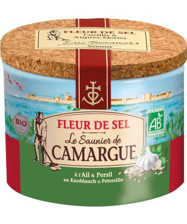 Le Saunier de Camargue Fleur de-Sel Knoblauch parsley in 125 g can premium sea salt from the south of France ideal as finishing of dishes 125 g (1-pack) garlic parsley