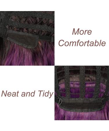 FAELBATY Short Purple Bob Wig with Bangs | Ombre Dark Purple Synthetic Cosplay Wig for Women - Buy Online on SooperMarket.com
