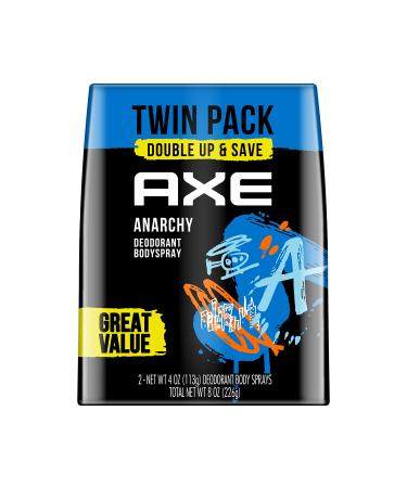 AXE Dual Action Body Spray Deodorant for Long Lasting Odor Protection Anarchy Pomegranate & Sandalwood Mens Deodorant Formulated Without Aluminum 4. 0 oz Twin Pack