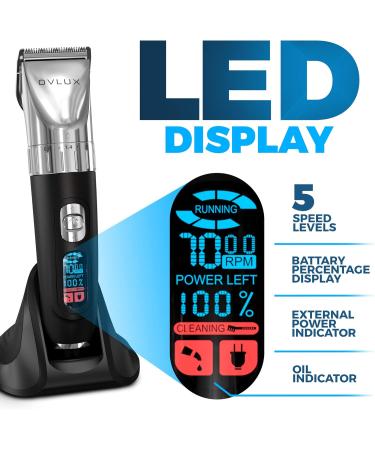 OVLUX Advanced Hair Clipper Kit - Corded/Cordless Ergonomic LED Display Stainless Steel Blades Men's Hair & Beard Styling - 4 Guide Combs & Accessories - Buy Online on SooperMarket.com
