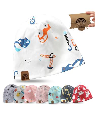 Fencchi's Austria children beanie hat with sweet motifs and gift packaging rainbow leather label cotton unit size white_ construction site