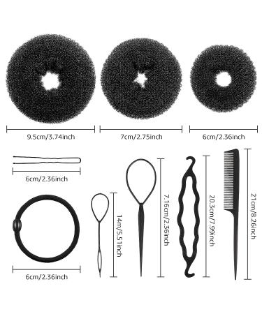 6-Piece Hair Bun Maker Set - Ring Style Donut Bun Shaper & Hair Accessories with Bobby Pins, Elastic Bands, and Ponytail Tools for Women, Girls, Kids - Black - Buy Online on SooperMarket.com