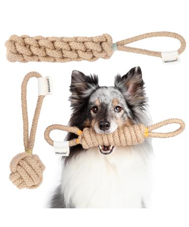 Rudel king rope dog toys made of 100% natural hemp - 3 Set - Tear toys for dogs - rope toys for small and large dogs knot double loop & stick 3 Series bundle
