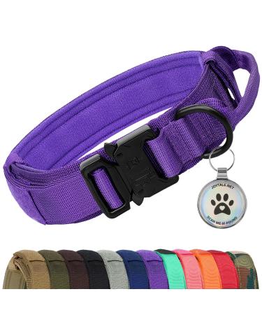 Joytale Tactical Dog Collar | Dog Collar with Handle | Dog Collar Medium Dogs with QR Code Dog Tag Purple MM Purple