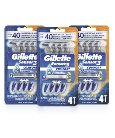 Gillette Sensor3 Comfort Disposable Razors for Men, 12 Count, Water-Activated Comfortgel Technology For Ultimate Comfort 12 Razors