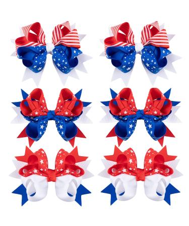 Whaline 6 Pack 4th of July Bow Hair Clips Independence Day Hair Bow Barrette Patriotic Red Blue White Hair Pins Holiday Hair Accessories for Women Girl Holiday Memorial Day