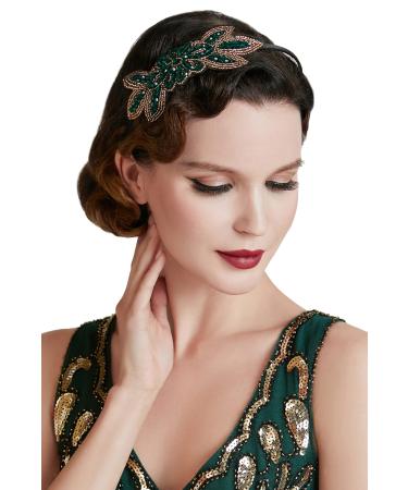 BABEYOND Flapper Headband 1920s Headpiece - Art Deco Headpiece Rhinestone Hair Accessories for Women (Style2-Green)