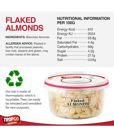 Tropgo Flaked Almonds - Finely Sliced Almond Nuts in a Resealable and Recyclable Tub - Natural Unsalted Peanut Flakes - Protein and Fibre Rich Guilt Free Nut Snack - Healthy Snack for All Ages (140G) - Buy Online on SooperMarket.com