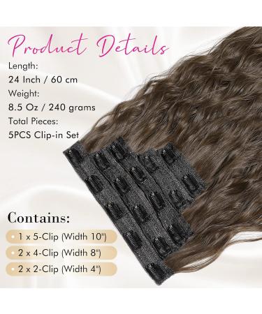 REECHO 5PCS Brown Clip in Hair Extensions 24 Thick Long Loose Waves - HE002 Invisible Lace Weft Natural Soft Hairpieces for Women - C Chocolate Brown - Buy Online on SooperMarket.com