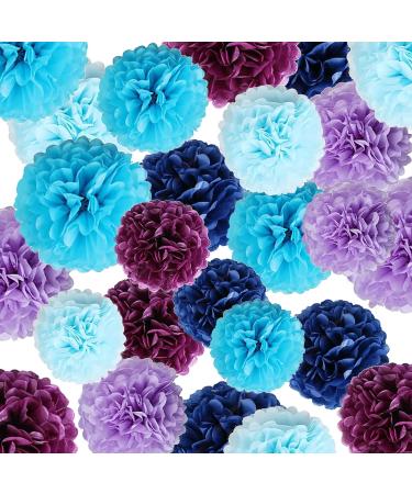25PCS Paper Pom Poms for DIY Crafts Tissue Paper Flowers Large Small Hanging Flowers Pom Poms for Baby Shower Party Decorations  Wedding Backdrop  Birthday Party  Christmas Home Decor  Blue Mix 25pcs Paper Flowers-blue M...