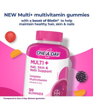 One A Day Multi+ Hair Skin & Nails Multivitamin Gummies - Daily Vitamin Plus Support For Healthy Hair Skin And Nails With Biotin And Vitamins A C E And Zinc For Women and Men 120 Gummies - Buy Online on SooperMarket.com