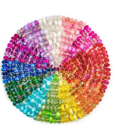 224 PCS Large Hole Glass Beads for Jewelry Making  Cludoo European Beads Bulk Mixed Color Spacer Beads with Rhinestones Lampwork Beads for DIY Craft Charms Bracelet Necklace Earring Making