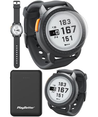 Bushnell iON Edge (Black) GPS Golf Watch Power Bundle | with PlayBetter Portable Charger & HD Tempered Glass (x2) | Touchscreen, Auto-Course, & Movable Pin | 38,000 Courses | Golfers Rangefinder Watch Power Bundle Black