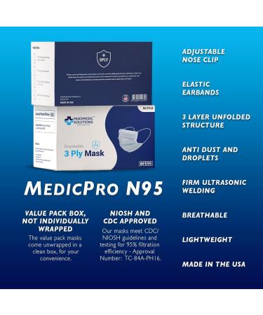 PandMedic Disposable Face Mask - Made in USA | Premium 3 Ply Medical Face Masks with Elastic Ear Loops - 50ct Box - Buy Online - Buy Online on SooperMarket.com
