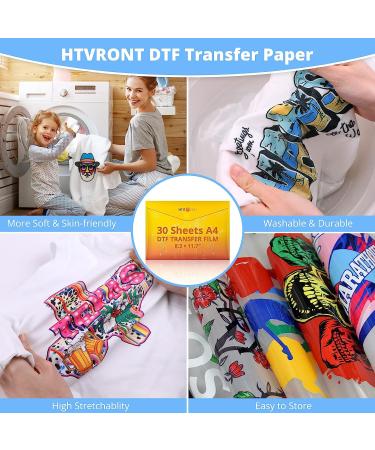 HTVRONT DTF Transfer Film for Sublimation - 30 Sheets A4 Size - Easy to Use, Vivid Colors for Cotton T-Shirts - Buy Online on SooperMarket.com