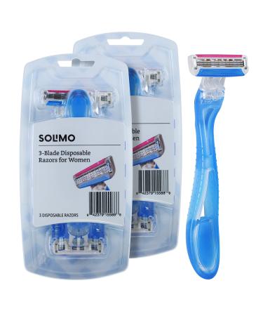 Amazon Brand - Solimo 3-Blade Disposable Razors for Women,3 Count (Pack of 2)