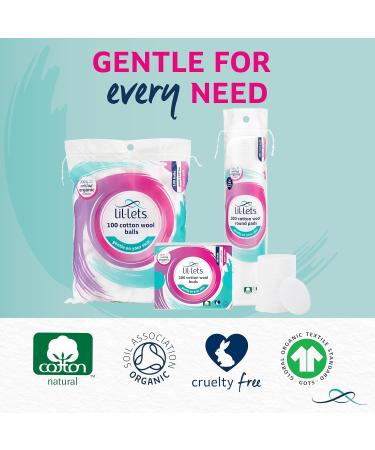 Buy Lil-Lets Certified Organic Cotton Wool Round Pads - 100% Pure Soft & Absorbent Gentle on Skin Ideal for Sensitive Skin - Pack of 100 - Buy Online on SooperMarket.com