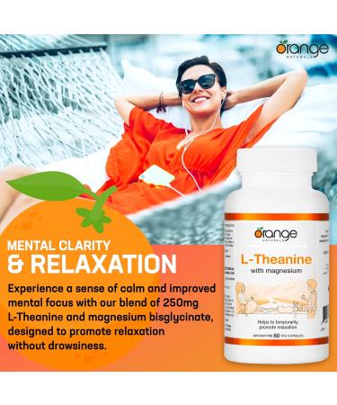 Orange Naturals L-Theanine & Magnesium Bisglycinate 250mg 60 Vegan Capsules - Enhanced Sleep & Relaxation Support Promotes Mental Calmness Optimal for Women & Men - Non-GMO Supplement - Buy Online on SooperMarket.com