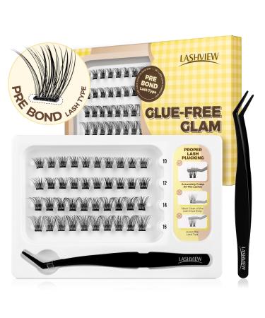 LASHVIEW Self Adhesive Lash Clusters Eyelashes Press-on Lashes 10-16mm Individual Lash Extension Kit with Lash Tweezers No Glue Needed Natural Self Adhesive DIY Eyelash Extension Kit (40PC) Pre Glued-703-40PC