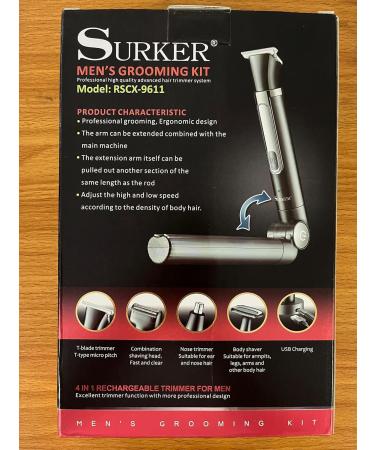 Buy SURKER Electric Body Trimmer & Back Shaver for Men - Cordless Groomer with Adjustable Handle & Waterproof Design - Buy Online on SooperMarket.com