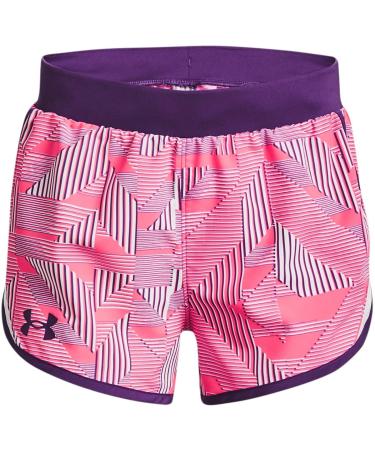 Under Armour Girls' Standard Fly by Printed Shorts (683) Pink Shock/White/Galaxy Purple Youth Medium