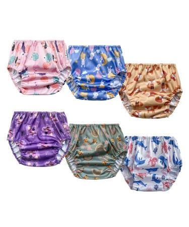 BISENKID 6 Packs Waterproof Plastic Pants for Toddlers Potty Training Pants & Good Elastic and Breathable Waterproof Diaper Cover for Potty Training Girl 3t 3T (6 Count) Girls