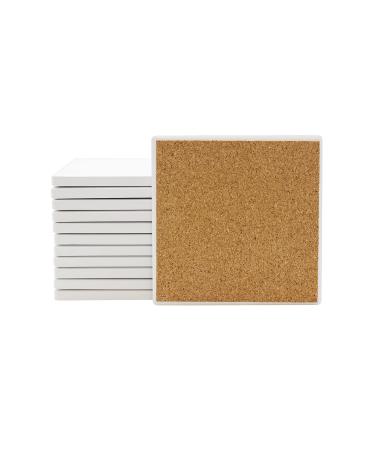 Ceramic Tiles for Crafts and Coasters - 4 Square Tiles with Cork Backers | 12 Pack