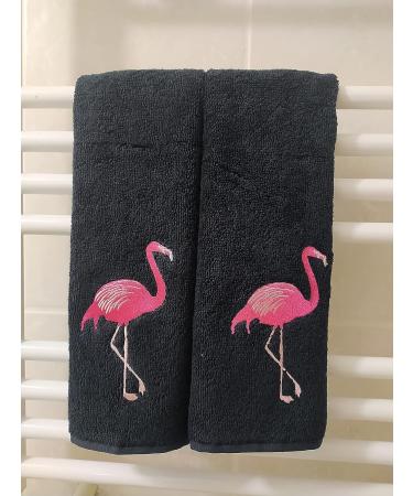 2-Pack White Flamingo Fingertip Kitchen Towels | Premium 100% Cotton Hand Towels | 11x18 | Black | Set of 2 - Buy Online on SooperMarket.com