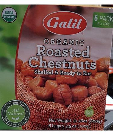 Galil XvSVCt 100 Percent Organic Whole Roasted Chestnuts, Shelled, Ready to eat, 6 packs inside, 21.16 oz (6 Pack)